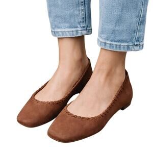 Joie Brown Suede Ballet Flats Women’s Size 8 Square Toe Leather Slip-On Shoes